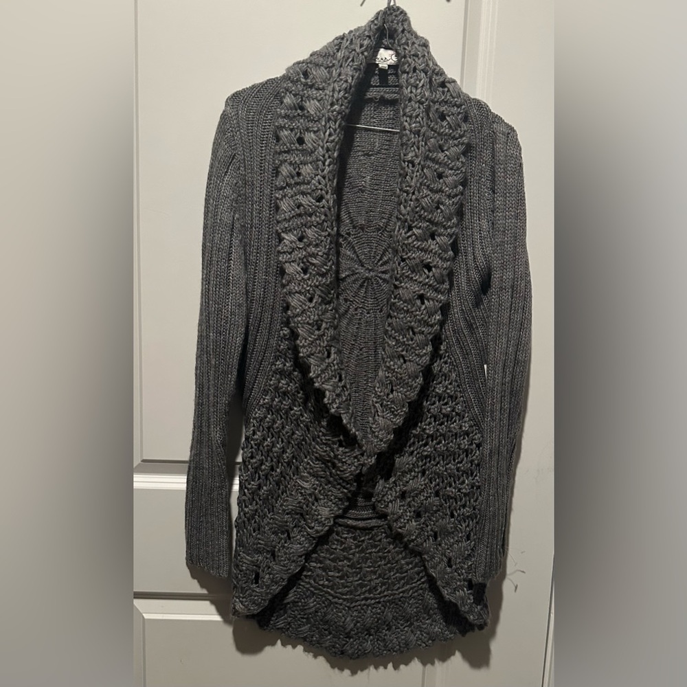 Gray Knit Cardigan Sweater with Ribbed Texture NWT